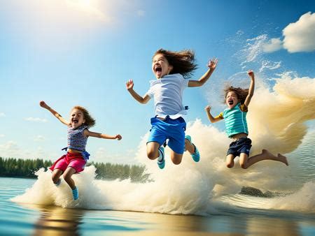 Kids Jumping Into River From Pier: A Summer Scene In Ukraine Image & Design ID 0000623528 ...