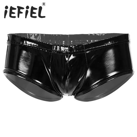 Mens Wetlook Briefs Low Rise Patent Leather Glossy Sexy Underwear Male