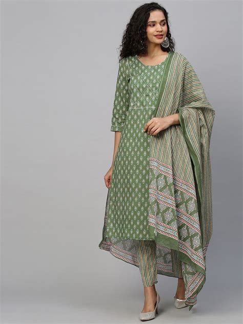 Kalini Ethnic Motifs Printed Pure Cotton Regular Kurta With Trousers And With Dupatta Price History