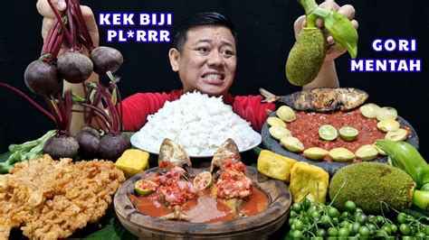 MAKAN NIKMAT LALAPAN JENGKOL MUDA GORI MENTAH IKAN ASIN PEDA SAMBEL