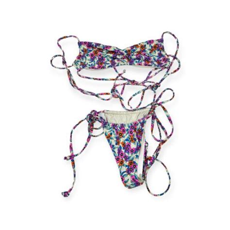 Frankies Bikinis Tia Bikini Set Size Xs S Pink Purple Floral String Ebay