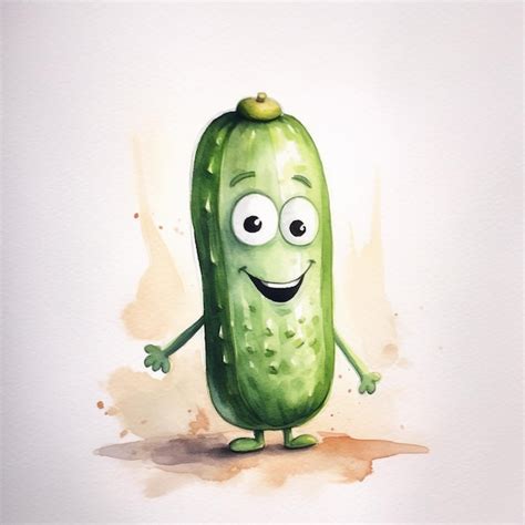 Premium Photo A Watercolor Drawing Of A Pickle With A Smiley Face