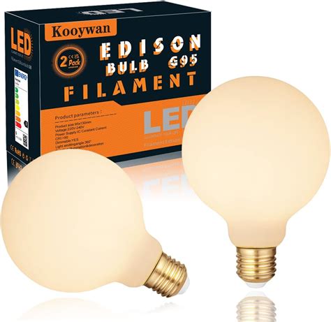 Kooywan E27 Screw Led Light Bulb8w Edison Bulb Opal Frosted White Globe Shape Glass Dimmable