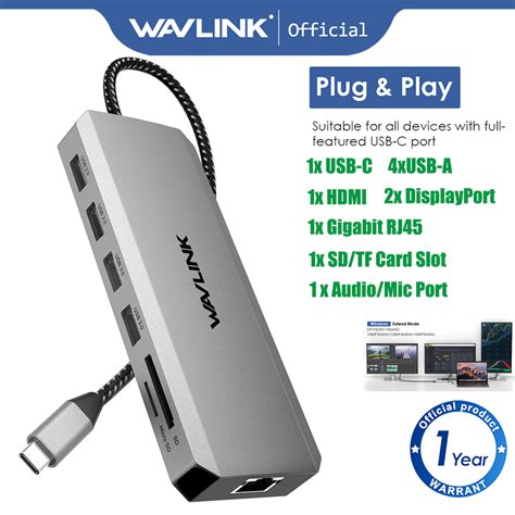 WAVLINK USB C Hub Triple Monitor 12 In 1 Laptop Docking Station