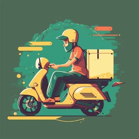 Food Delivery Man Riding Scooter Motorcycle Flat Vector Image