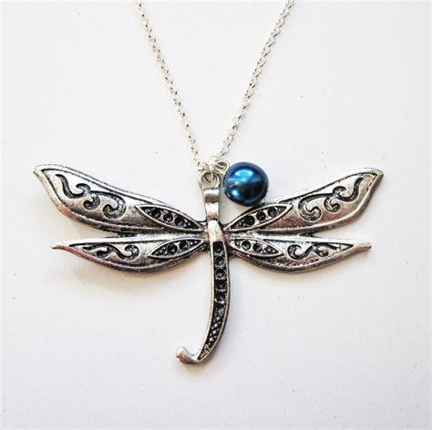 Silver Dragonfly Necklace Dragonfly Jewelry Necklace Etsy