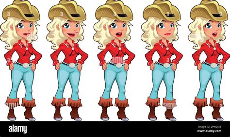 Cowgirl Talking Funny Cartoon And Vector Isolated Characters Stock