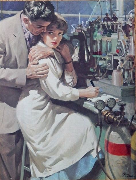 Tom Lovell 50 S Color Illustration Scarce Print Art Man Hugging Woman At Work 1953 Art