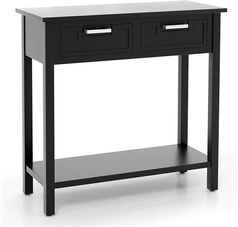 Console Table With Drawers Entry Table Narrow Sofa Table With Open Storage Shelf Wood Legs