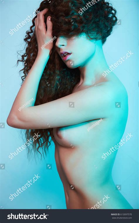 Beautiful Nude Woman Blue Lightcurly Hairnaked Stock Photo 613097570 Shutterstock