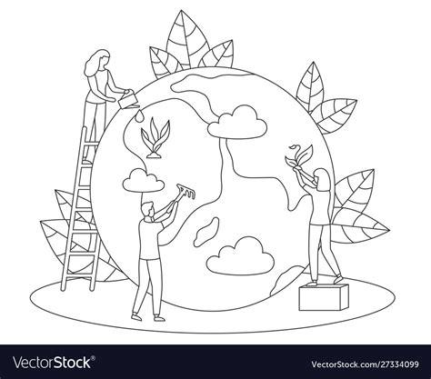 Protect Nature Ecology Care Earth Day Line Vector Image