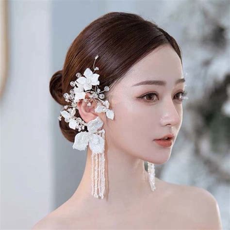 Jual Headpiece Hairpiece Hiasan Pengantin Telinga Bunga Rumbai Kristal