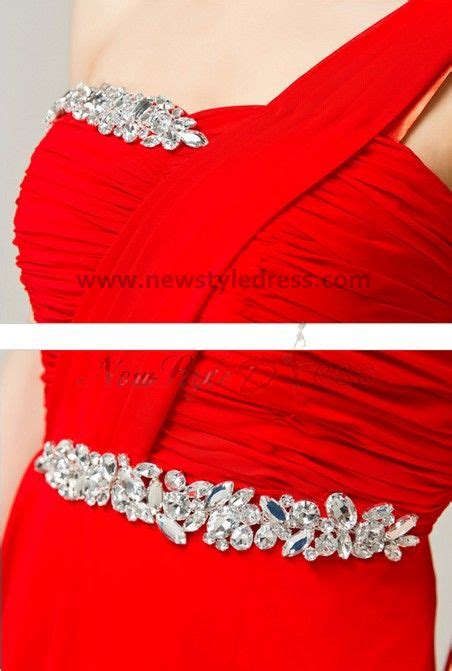 One Shoulder Red Chiffon Chest With Crystal Floor Length Gorgeous Prom