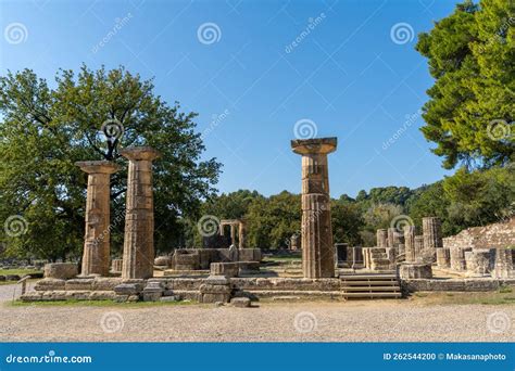 View of the Restored Ruins of the Temple of Hera in Ancient Olympia ...