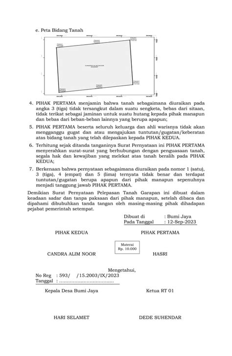 Surat Pernyataan Pelepasan Tanah Garapan Dari Hasrike Candra Docx