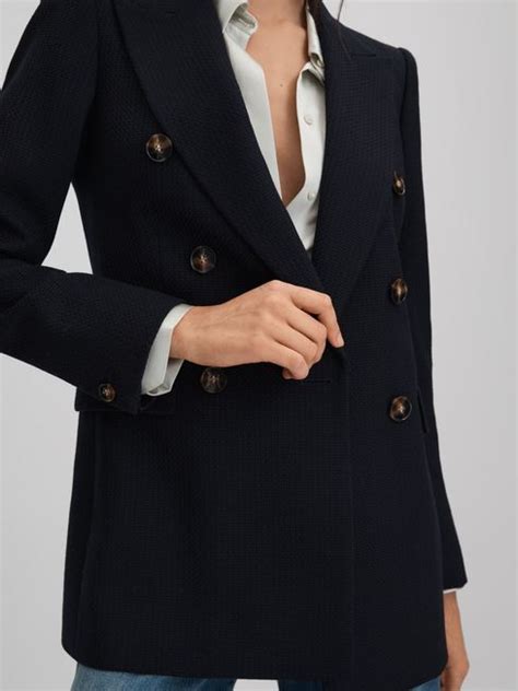 Reiss Lana Tailored Textured Wool Blend Double Breasted Blazer Reiss Usa