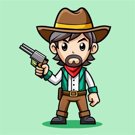 Cartoon Vector Of Cow Boy With Gun Premium Ai Generated Vector