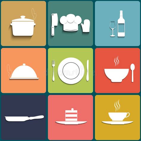 Cooking And Kitchen Icons Set In Flat Design Stock Vector