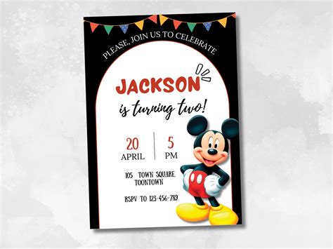 Mickey Mouse Birthday Invitation Mickey Mouse Invitation - Etsy