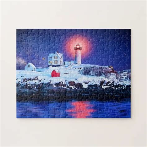 Nubble Lighthouse Maine Jigsaw Puzzle Zazzle Maine Lighthouses