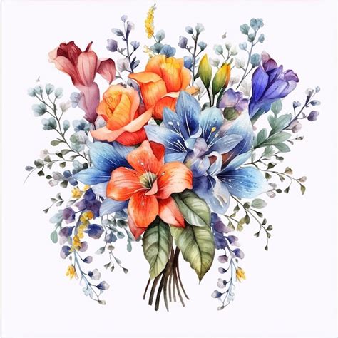 Premium Ai Image Watercolor Flowers Bouquet