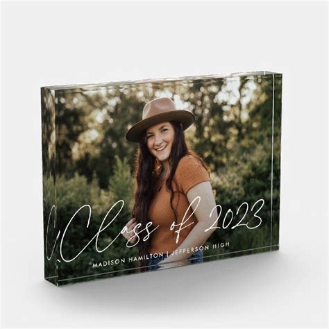 Class Of Modern White Script Graduation Photo Block Zazzle In