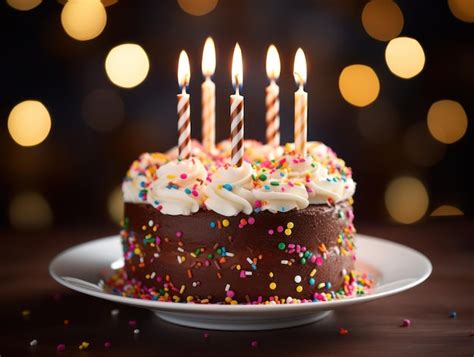 Chocolate Birthday Cake With Lit Candles Premium AI Generated Image