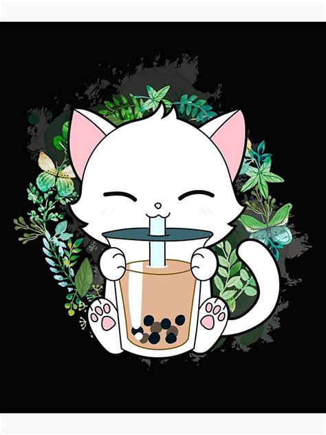 Cat Boba Tea Bubble Tea Kawaii Anime Japanese Neko Girl Teen Poster