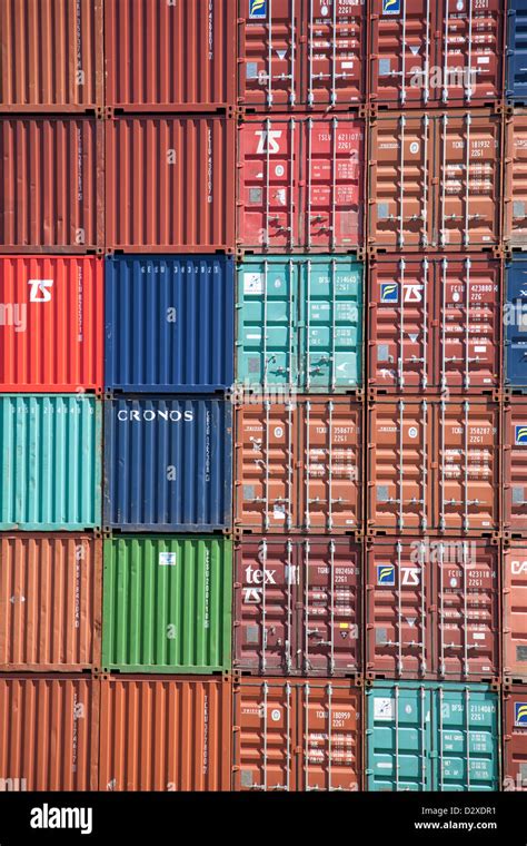 Rows Of Colourful Stacked Shipping Containers At Port Botany Sydney