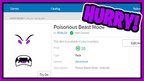 Roblox Poisonous Beast Mode / Roblox Limited Time Poisonous Beast Mode ...