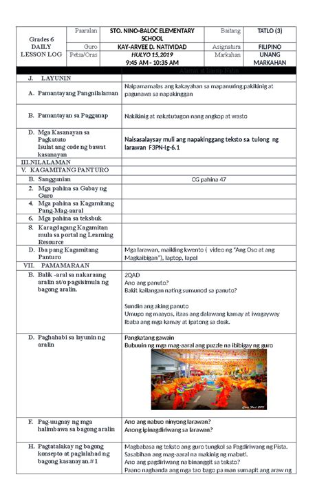 Cot Filipino 3 Lesson Plan For Classroom Observation Tool Grades 6