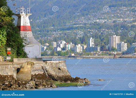 Prospect Point Lighthouse And North Vancouver Canada Stock Image