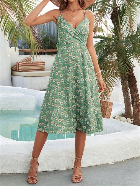 Cami Kleid Mit Blume Muster Kreuzgurt Knoten Hinten Aktuelle Trends