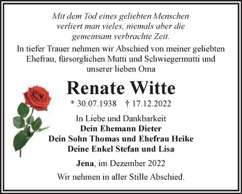 Traueranzeigen von Renate Witte | trauer-in-thueringen.de