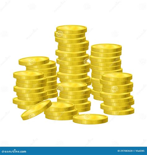 Set Of Realistic Golden Coins Pile Gold Coins Cash Money Stock