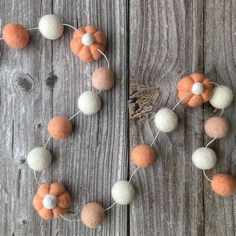 Fall Decor Pom Poms Garland Pumpkin Decor Pumpkin Garland Etsy