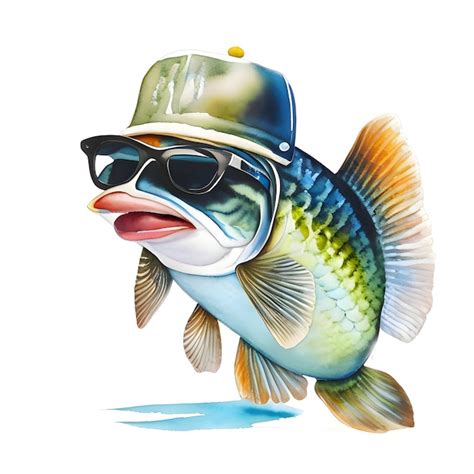 Premium Photo Ai Of Watercolor Image Of A Colorful Cartoon Bass Fish