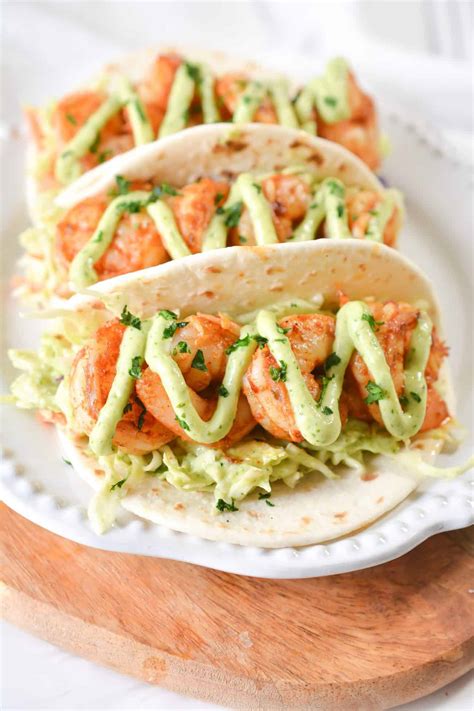 Spicy Shrimp Tacos With Avocado Crema Sweet Peas Kitchen