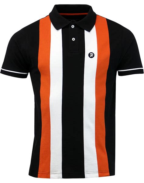 Trojan Records Retro Mod Ska Stripe Front Pique Polo Top Black