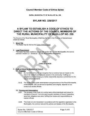 Fillable Online Bylaw No A Bylaw To Establish A Code Of