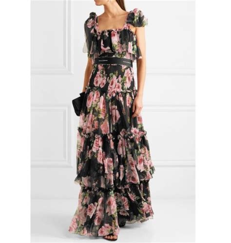 Dolce And Gabbana Shirred Floral Print Silk Chiffon Gown Girl About House