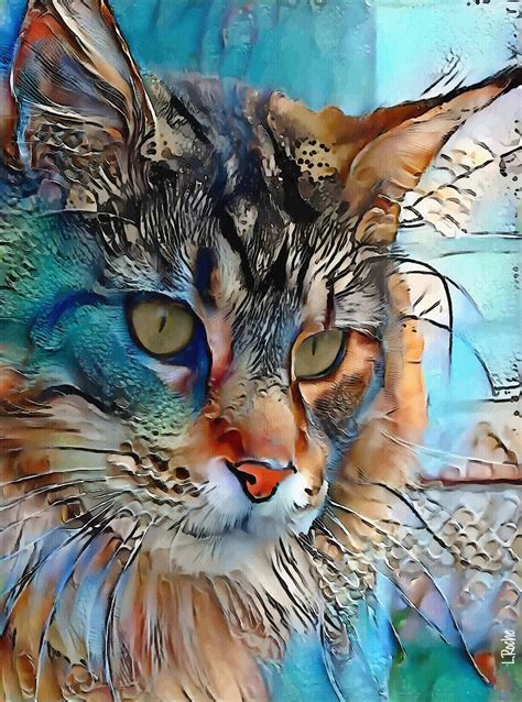 Garfy Cat Mix Media On Panel 70X50 Painting By L Roche Artmajeur