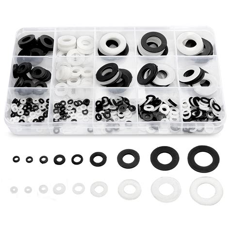 QTEATAK 420 Pcs Black White Nylon Flat Washers Assortment Kit For M2 M2