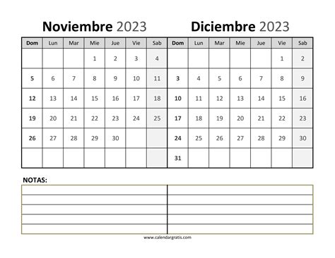 Calendario Noviembre Y Diciembre 2023 Para Imprimir