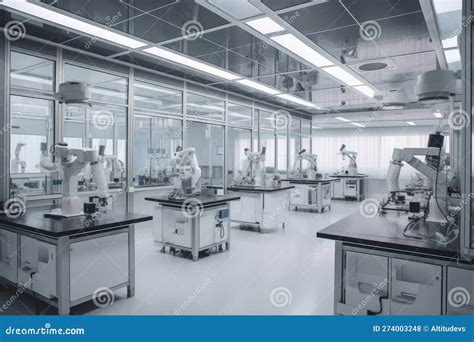 Cleanroom With Robotic Arms Using Delicate Instruments To Perform