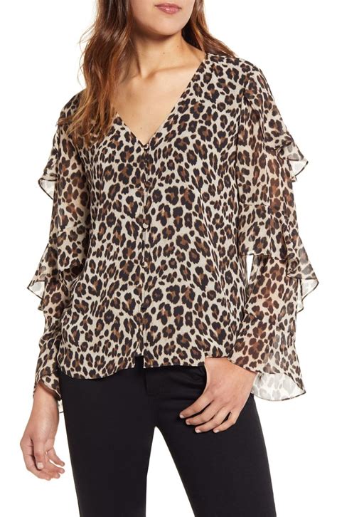 Vince Camuto Leopard Print Tiered Sleeve Blouse Leopard Print Fashion