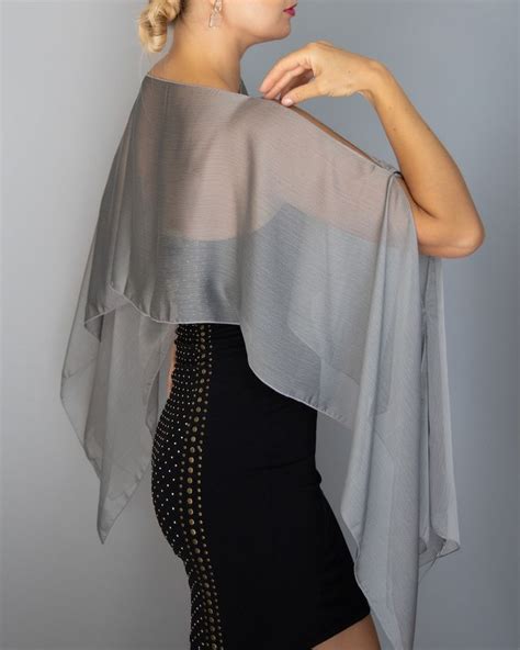 Chal Bolero Chiffon Gris Plata Ideal Para Vestido De Fiesta Boda