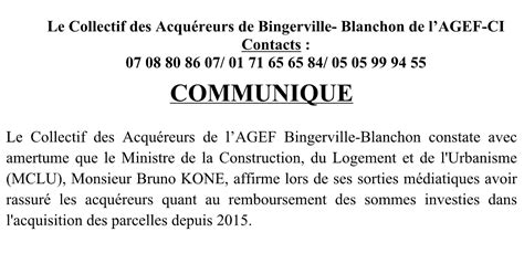 Communiqu Du Collectif Des Acqu Reurs De Bingerville Blanchon De L