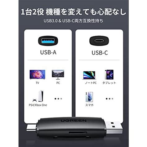 Ugreen Sdカードリーダー Type C Otg対応 1台2役 Usb30 Microsd 2tbまで大容量カードに対応