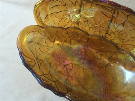 VENTE paire de bol Floral en verre ambre irisé carnaval modèle Lily